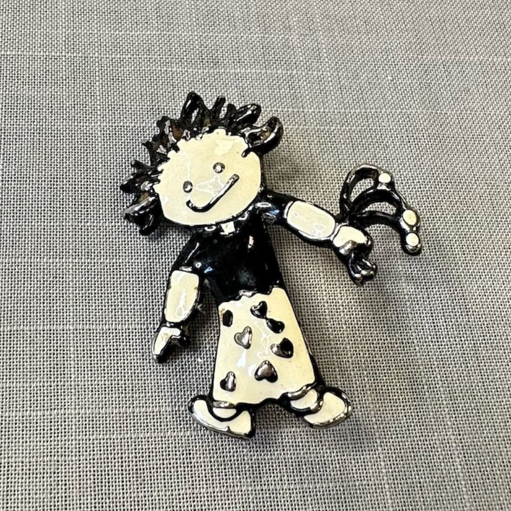 Vintage Steinmetz Black and White Girl Brooch